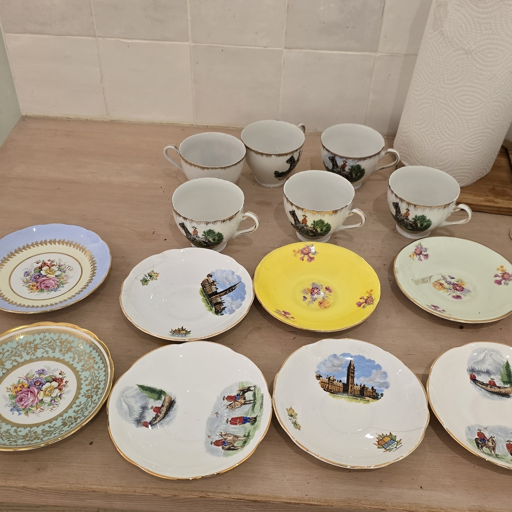 Vintage Porcelain Tea Set with Assorted Designs